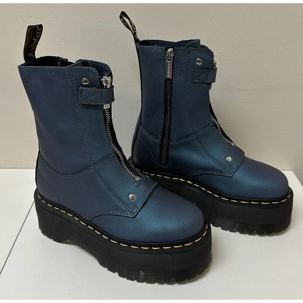 Dr Martens Jetta Hi Max Metallic Platform Boots Deep Blue Women Size 5 NEW